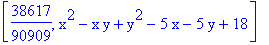[38617/90909, x^2-x*y+y^2-5*x-5*y+18]